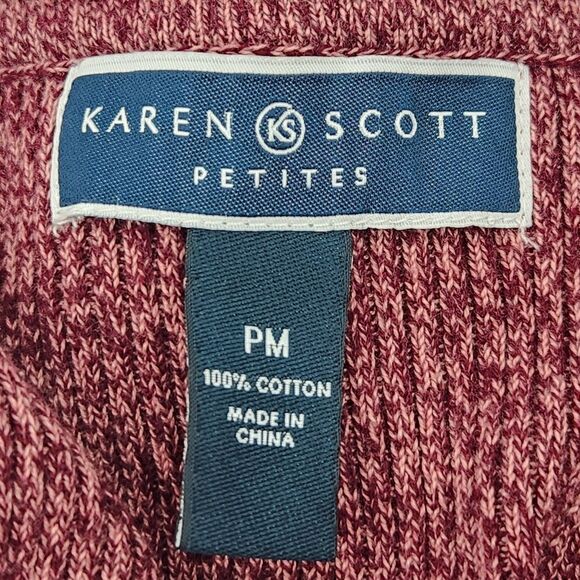 Karen Scott Sweater Womens Size Petite Medium V Neck Merlot Marled Fall Winter - Picture 3 of 6